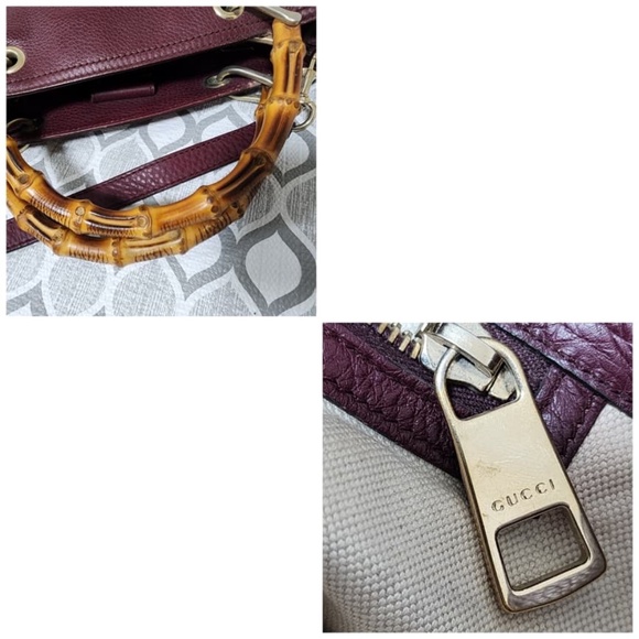 Authentic GUCCI Pebbled Leather Medium Bamboo Shopping Tote Bag Burgundy - Picture 10 of 14